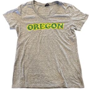 Allmade Oregon Ducks Tri-Blend V-Neck T-Shirt Gray Distressed Graphic Womens M